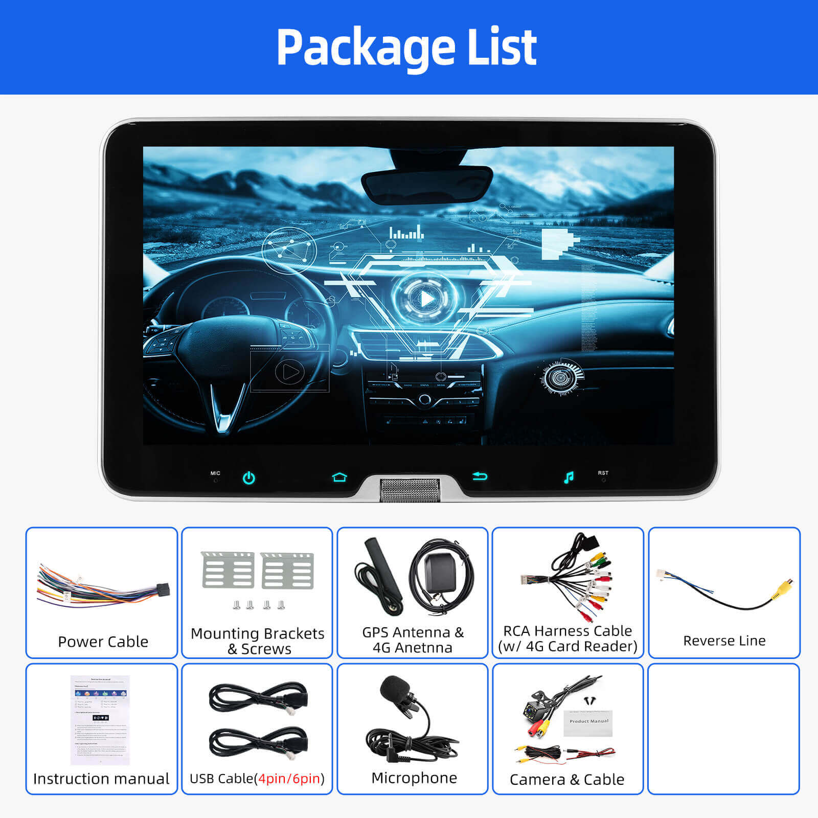 ESSGOO Car Stereo AR1001 MP5 Autoradio 10,1 Zoll 1 DIN drehbar