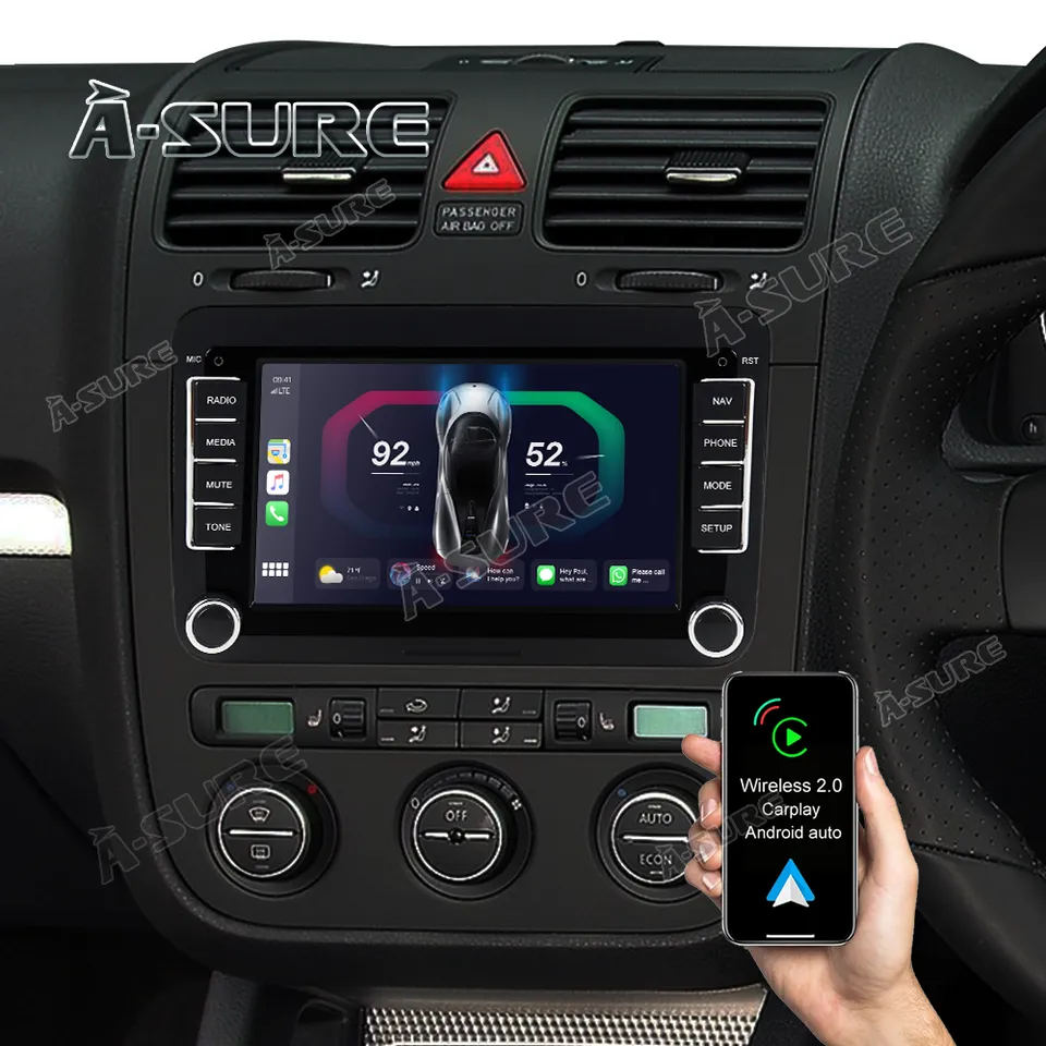 A-Sure GPS 2 DIN 7" Android 12 Autoradio VW Golf Polo 2+32GB CarPlay