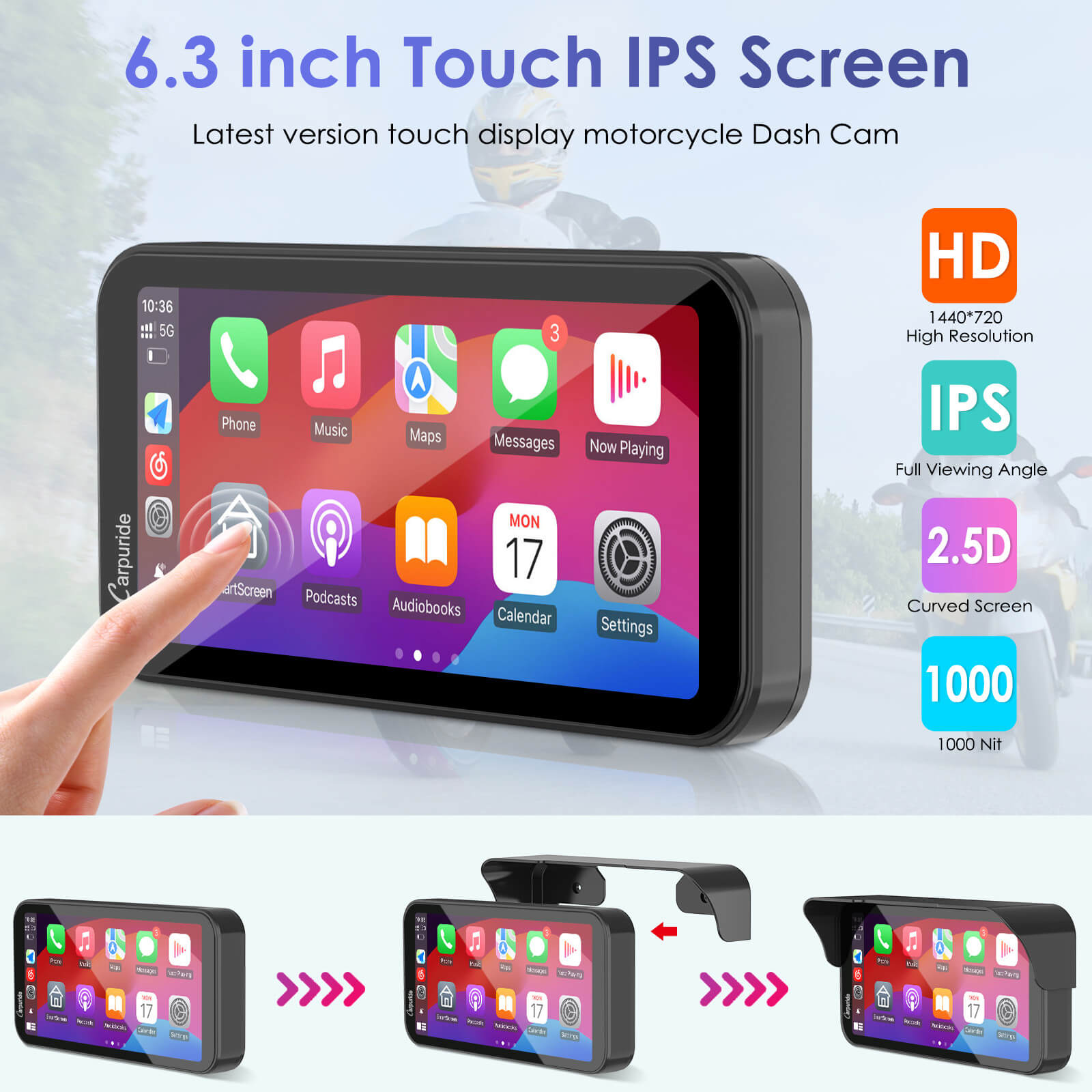 Carpuride W603B Motorrad CarPlay-Display BMW IP67 Controller
