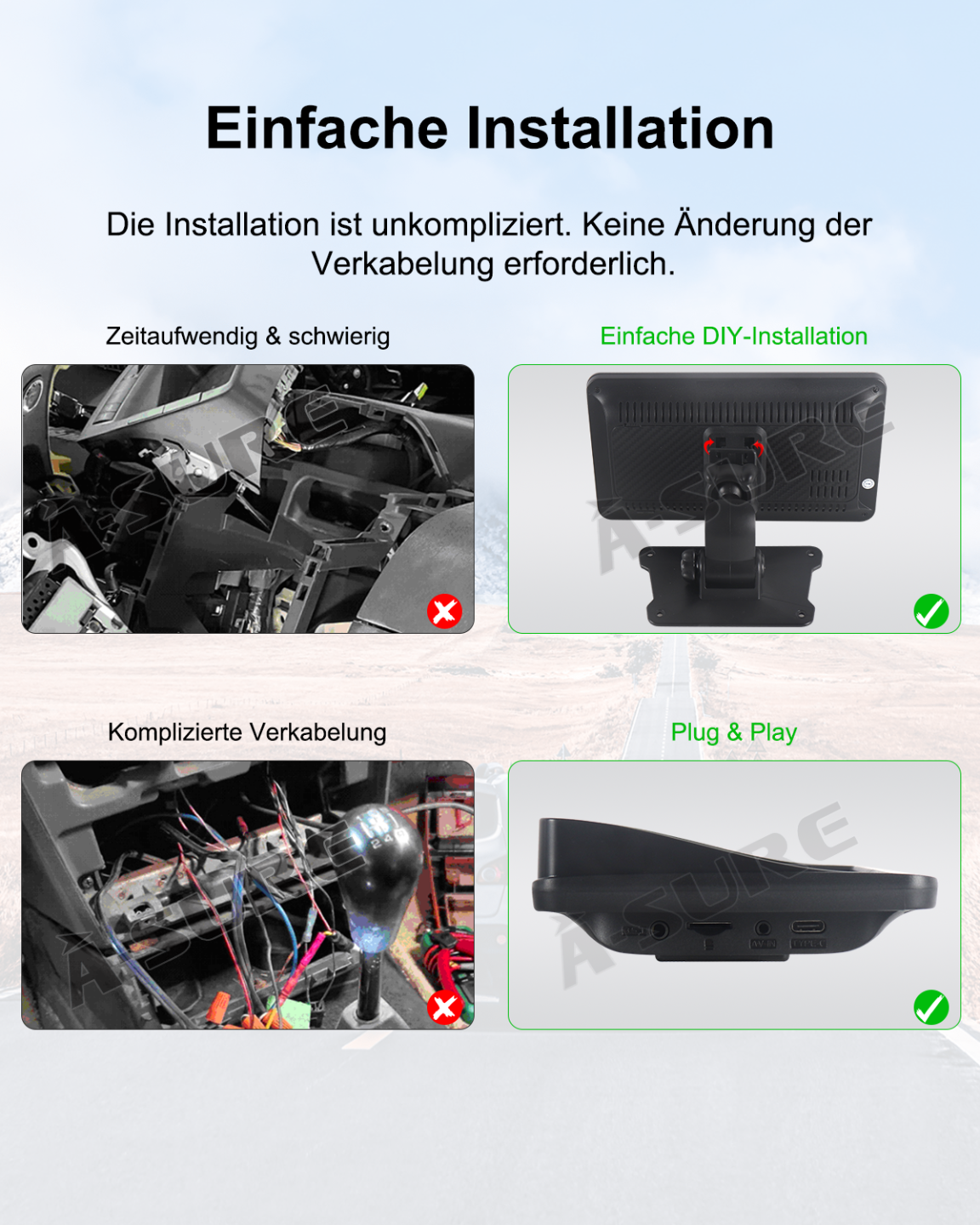 A-Sure CarPlay-Display 7 Zoll IPS Touch für Auto LKW SUV