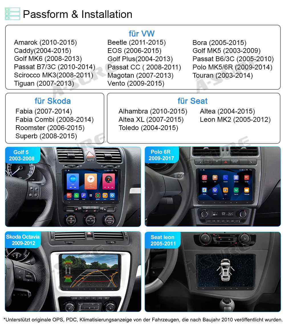 A-Sure GPS Autoradio VW 9 Zoll 4+64GB Android CarPlay