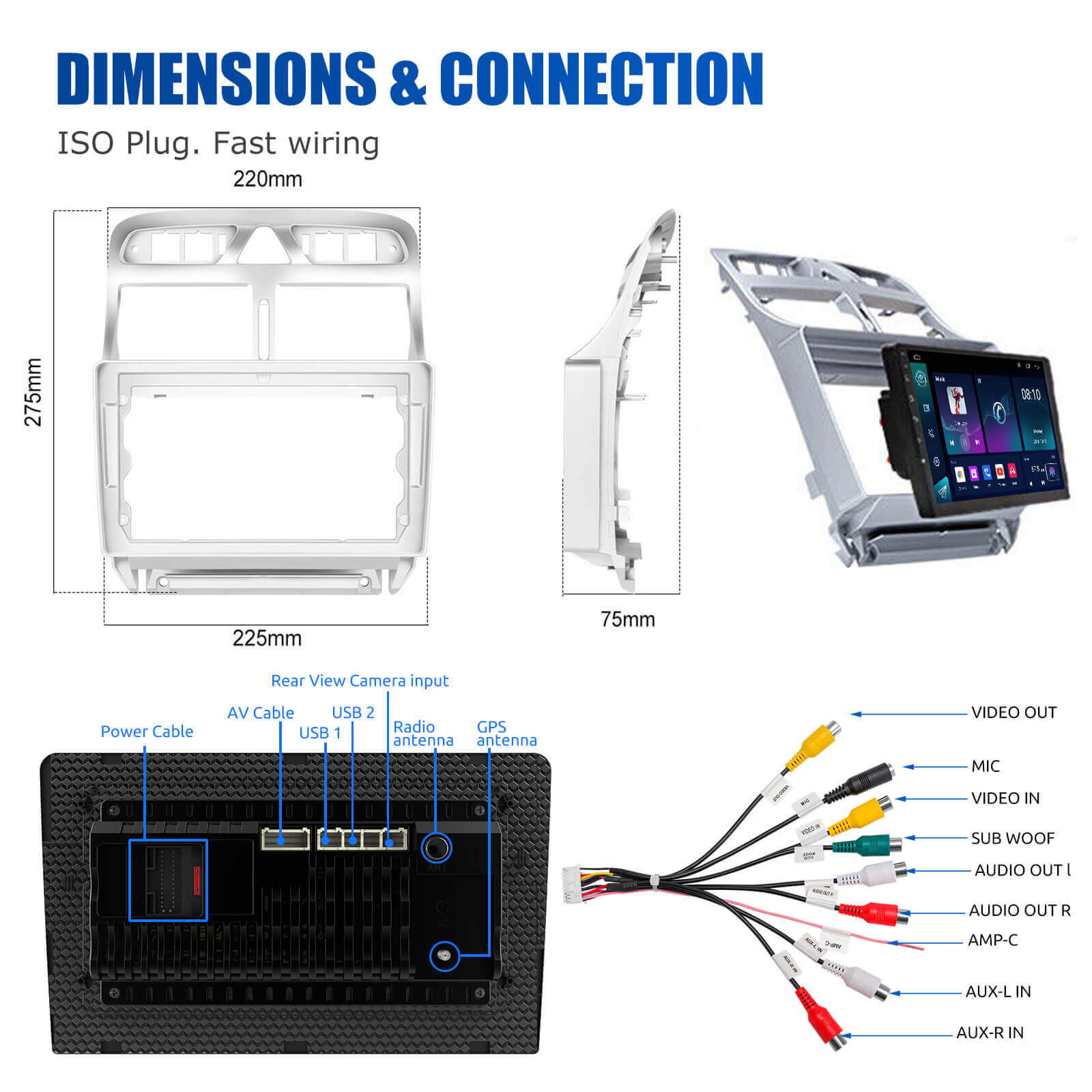 ESSGOO Peugeot 307 Autoradio 2007-2013 CarPlay Lenkrad