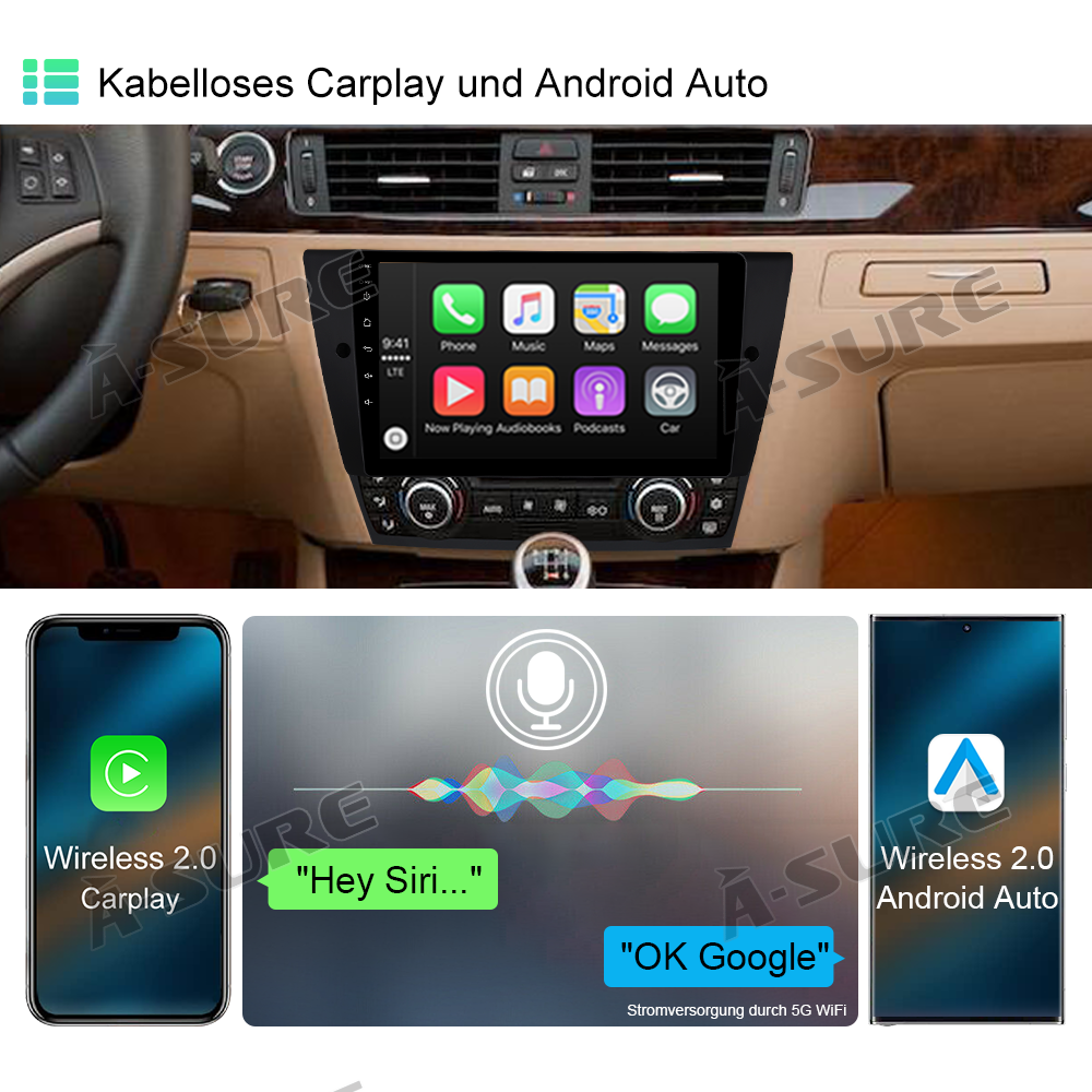 A-Sure BMW E90 Autoradio 4+64GB 8-Kern CarPlay