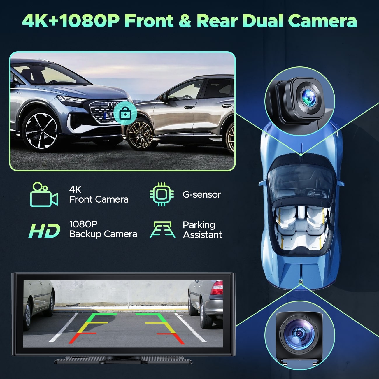 LAMTTO Carplay RC14 9,26 Zoll CarPlay-Display 4K Dashcam