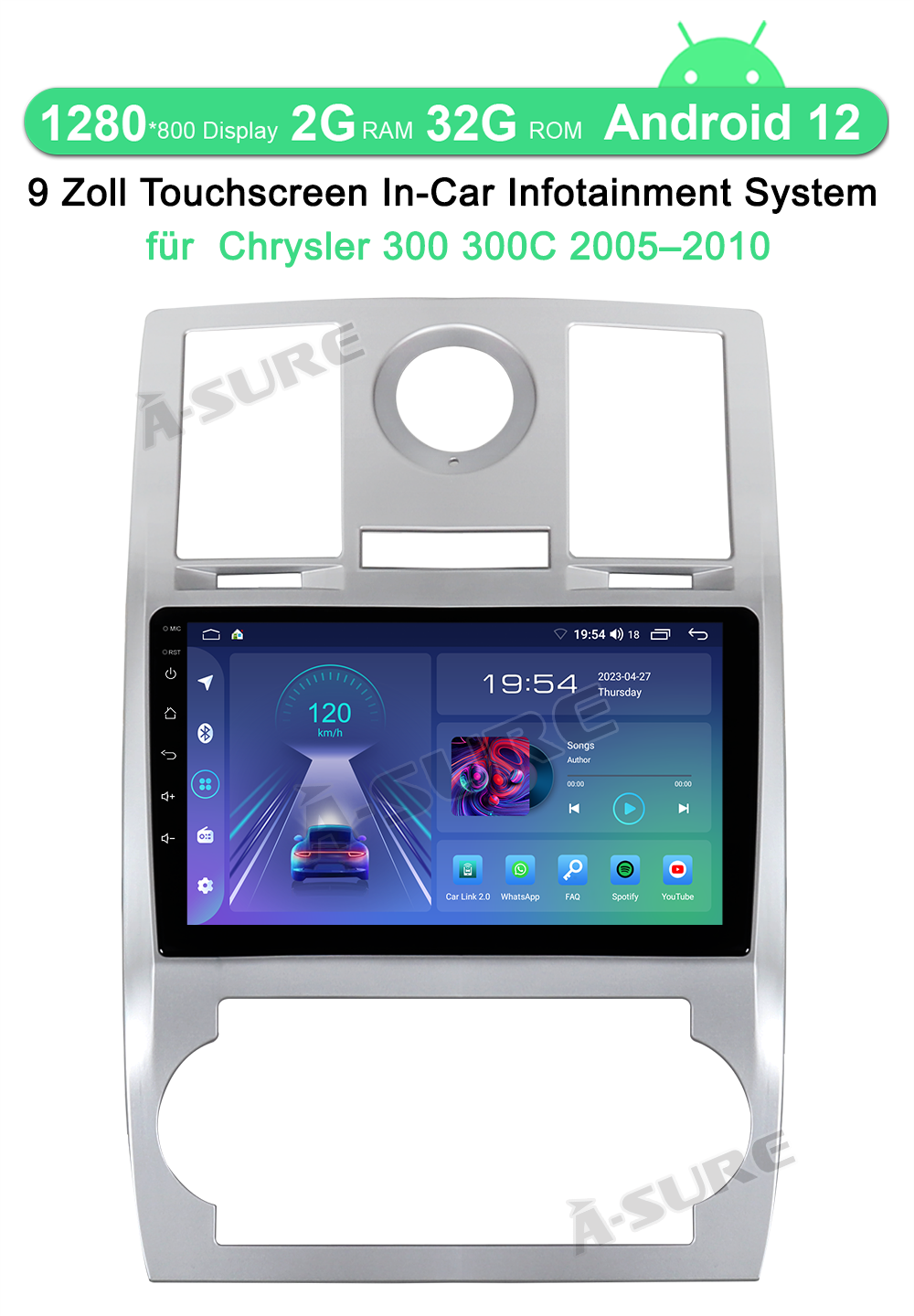 A-Sure GPS Autoradio 9 Zoll für Chrysler 300 300C 32GB