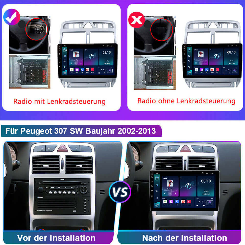 ESSGOO Car Stereo Peugeot Autoradio 9 Zoll Standard Display