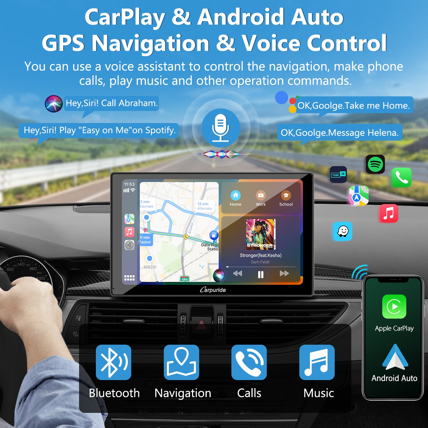 Carpuride W905 CarPlay-Display 9 Zoll mit Dual-Kamera DVR