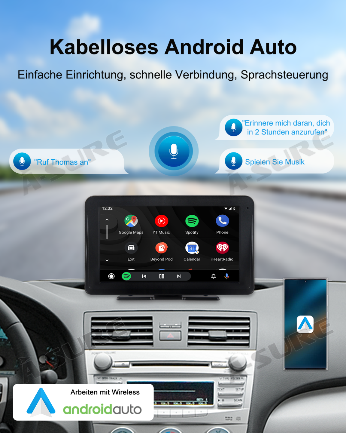 A-Sure CarPlay-Display 7 Zoll IPS Touch für Auto LKW SUV