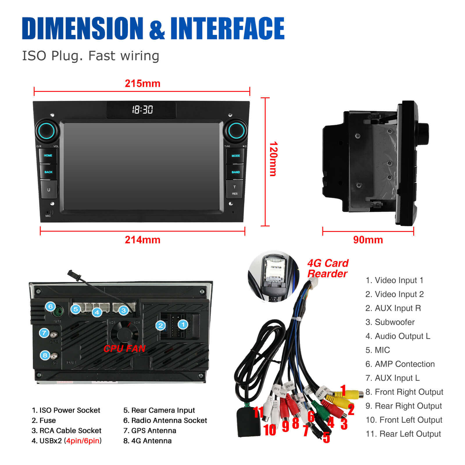ESSGOO Car Stereo AZ0001 Autoradio 7 Zoll QLED für Opel