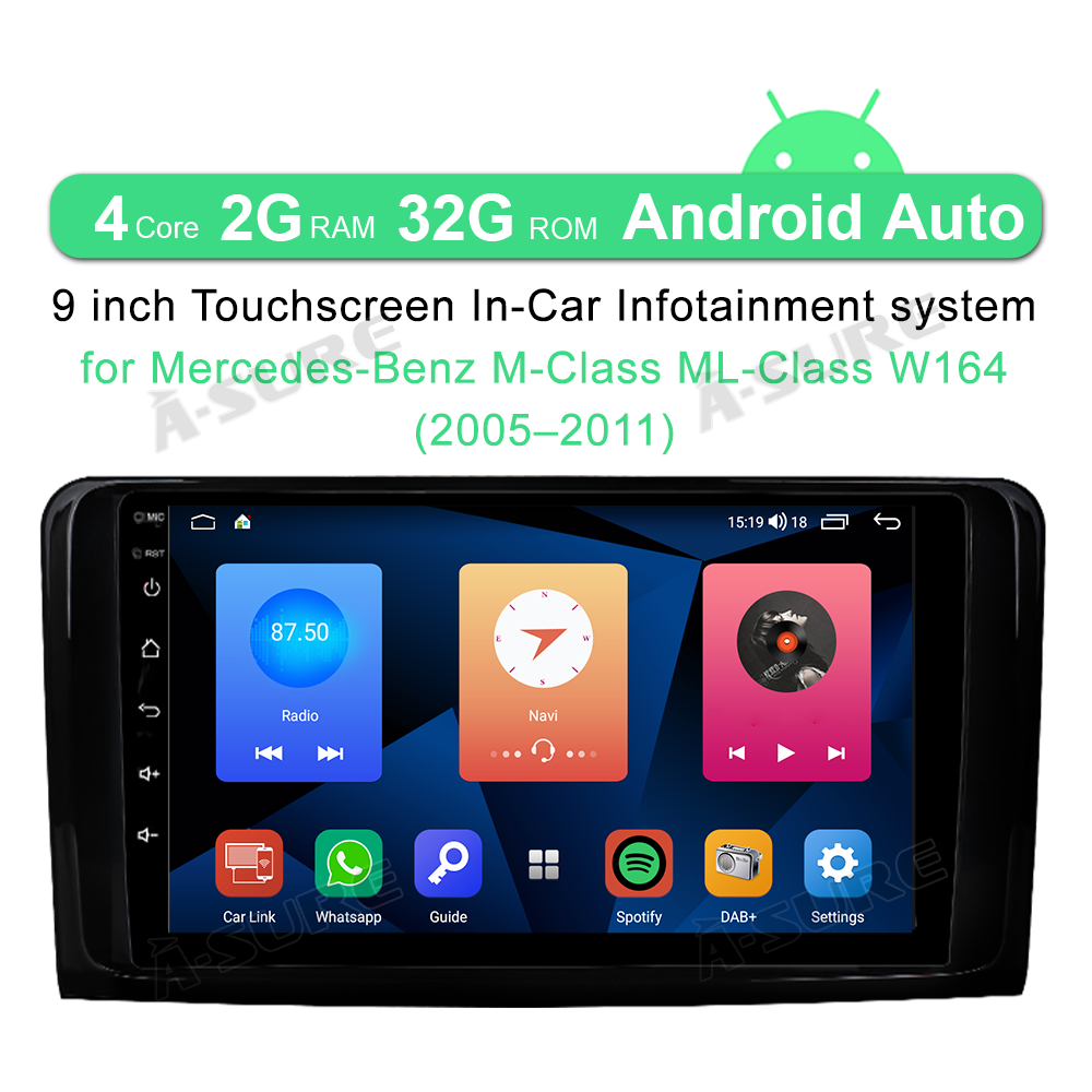A-Sure 9 Zoll Android Autoradio 2+32GB für Mercedes ML W164