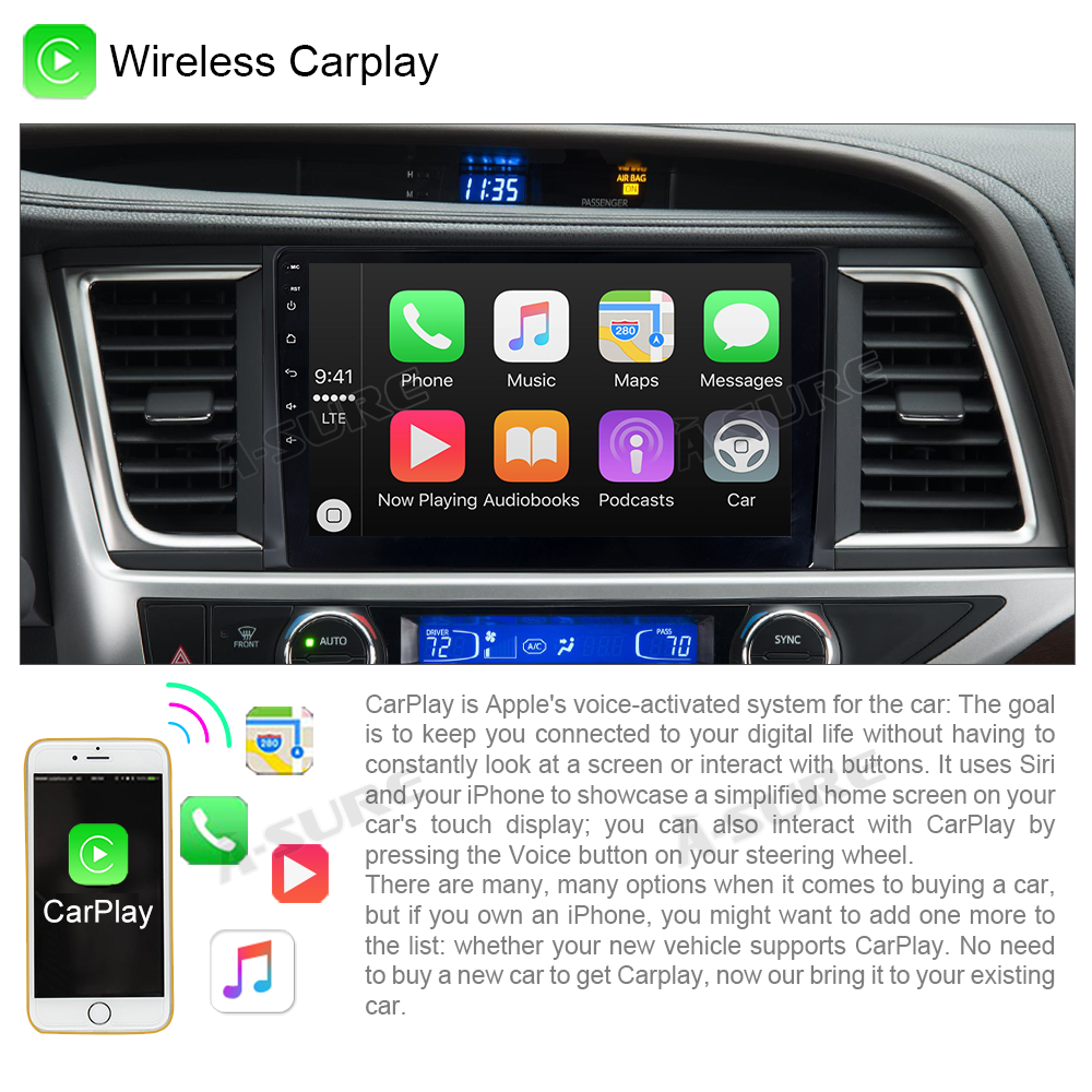 A-Sure Toyota Highlander Autoradio 10 Zoll Android 11 JBL Wireless CarPlay