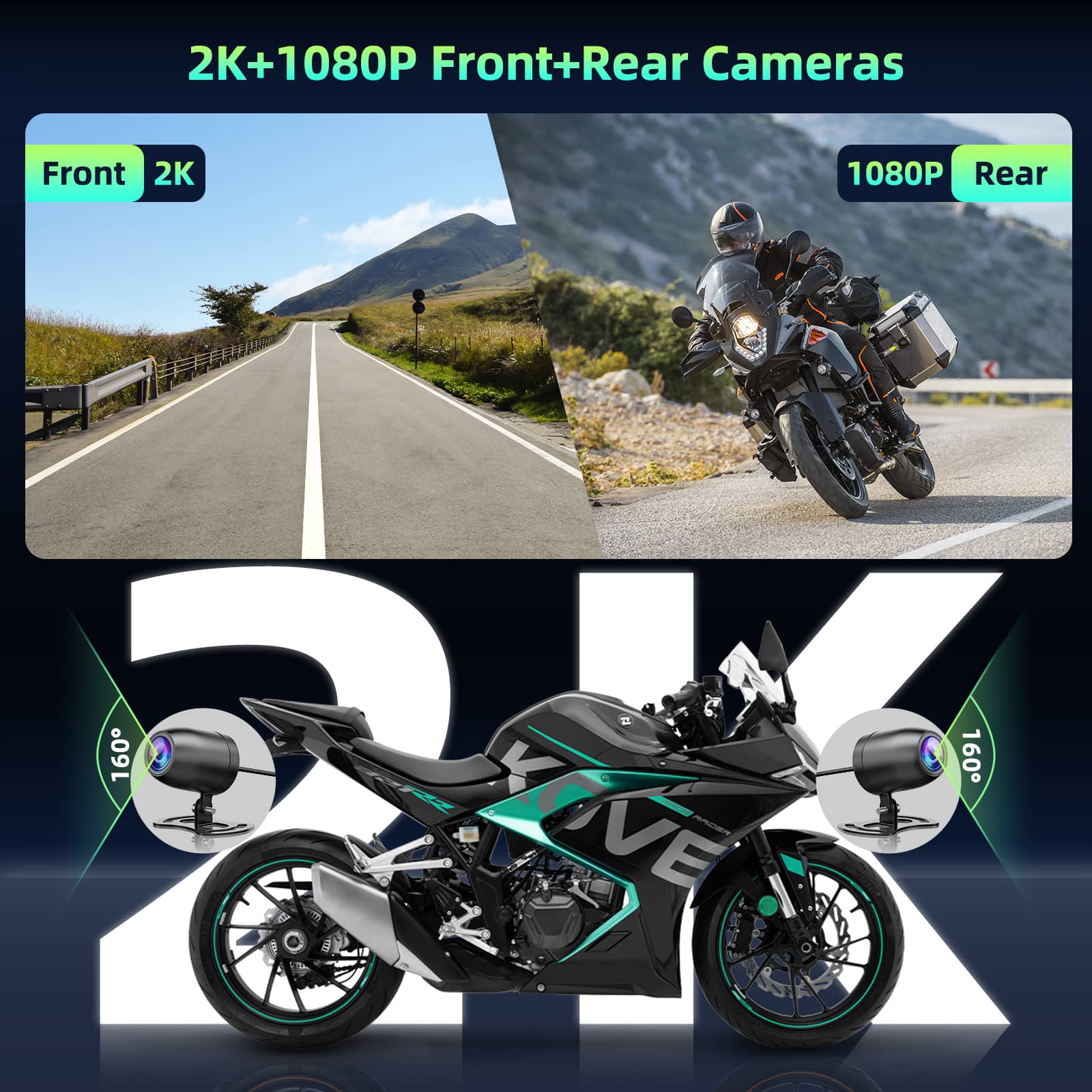LAMTTO RC12 5,5" CarPlay-Display Motorrad mit 2K+1080P Dashcam