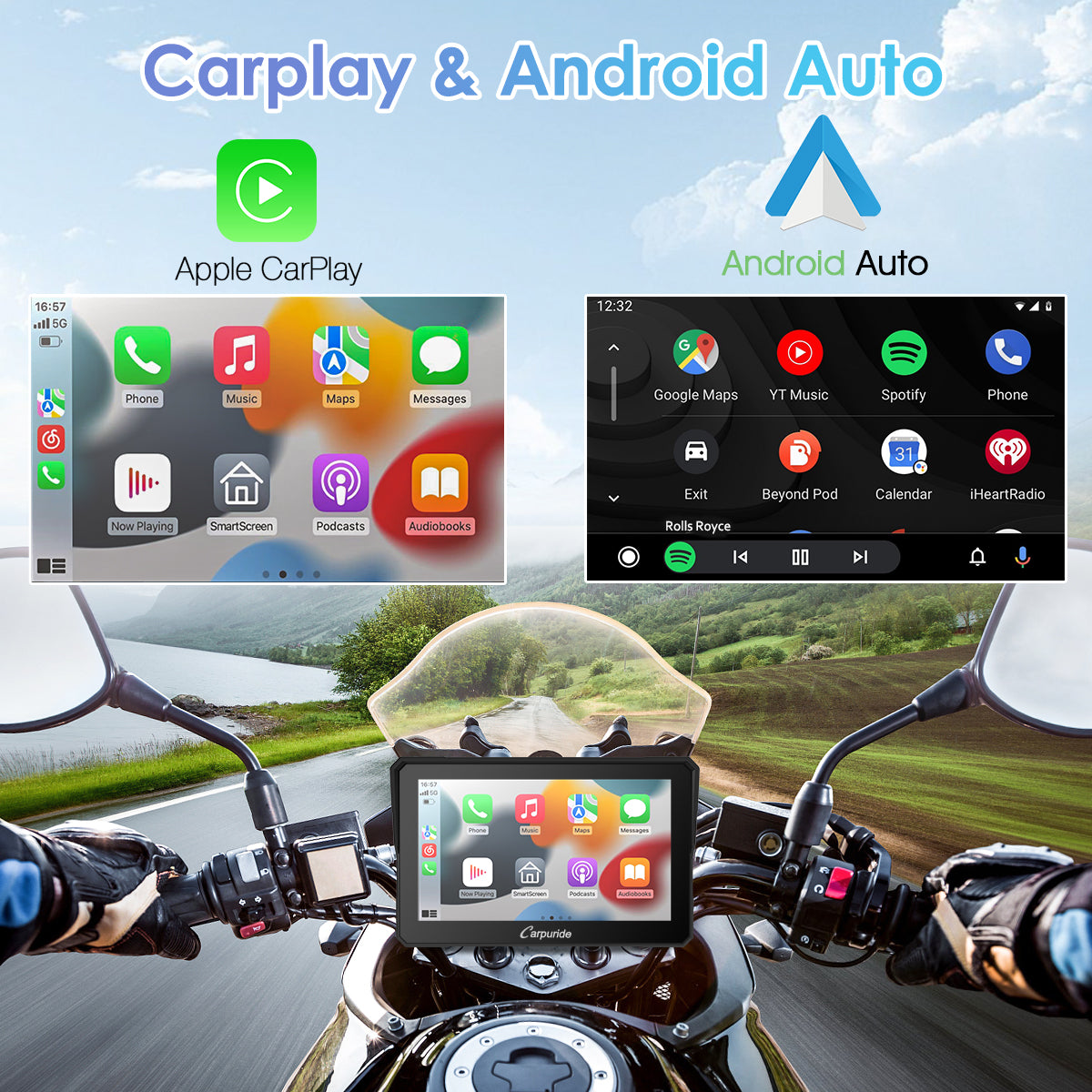 Carpuride W702 Motorrad Display CarPlay IP67 Dual Bluetooth