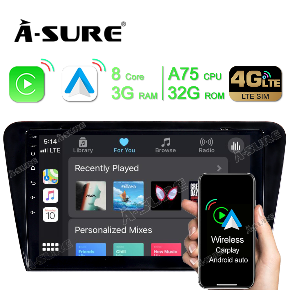 A-Sure Octavia III 10,1 Zoll Autoradio 3GB+32GB 4G LTE CarPlay