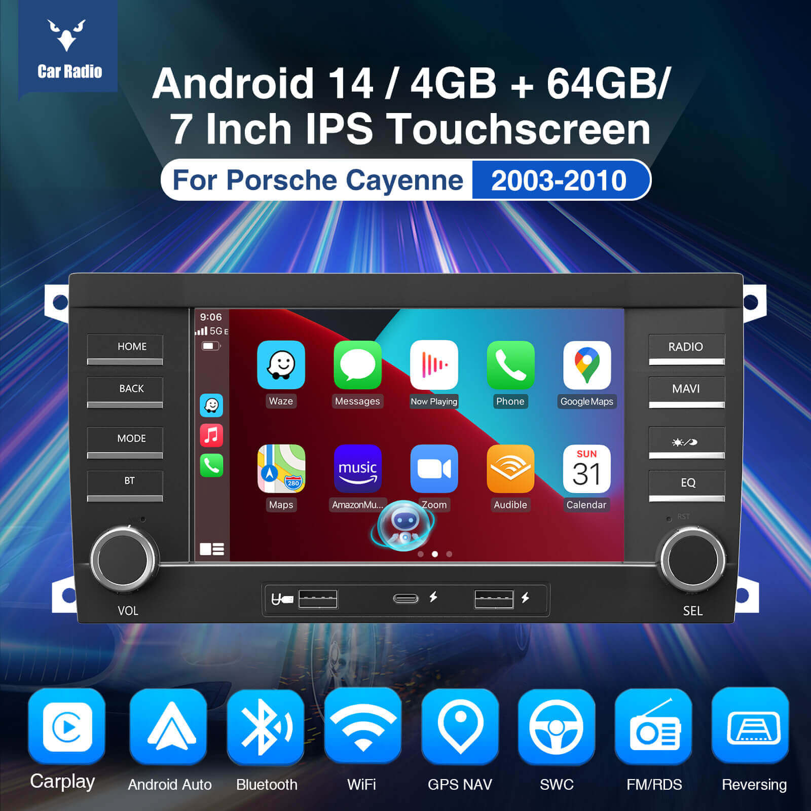 ESSGOO Car Stereo AR7001 Autoradio Porsche Cayenne 7 Zoll