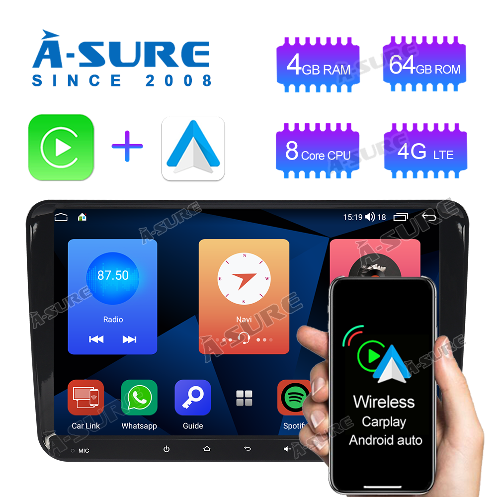 A-Sure 9 Zoll Android 11 Autoradio 4+64GB für VW Golf Passat