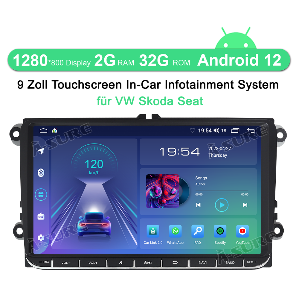 A-Sure GPS car radios Android 12 Autoradio Navi VW Golf 5 6
