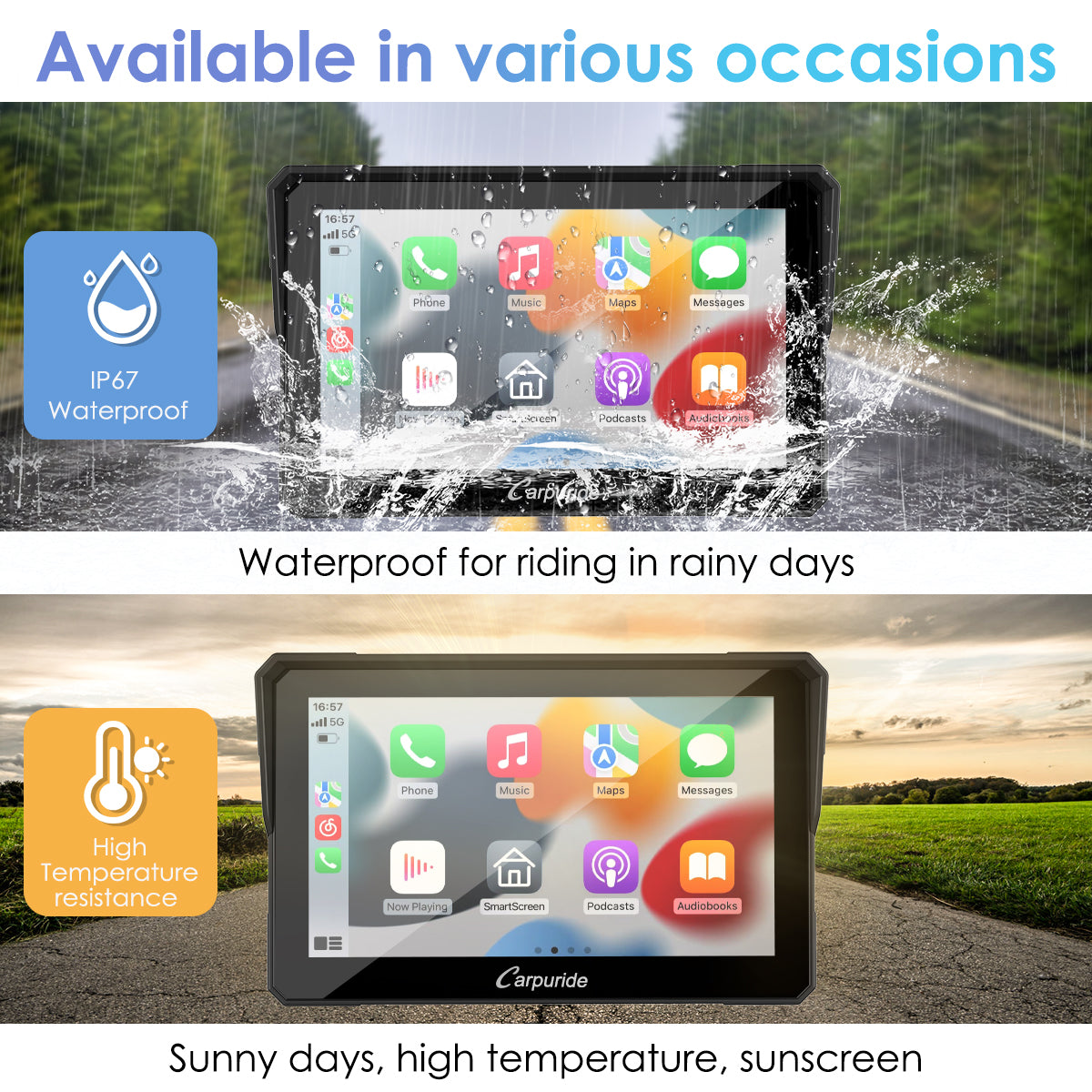 Carpuride W702 Motorrad Display CarPlay IP67 Dual Bluetooth