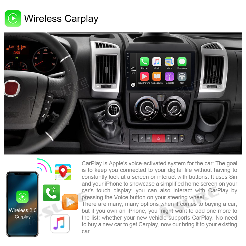 A-Sure GPS 2-DIN Autoradio Ducato Boxer Jumper 9 Zoll CarPlay
