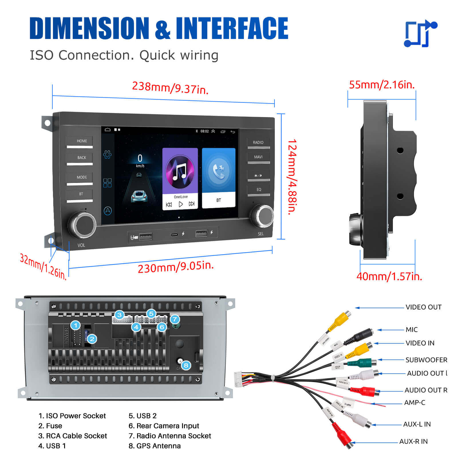 ESSGOO Car Stereo AR7001 Autoradio Porsche Cayenne 7 Zoll