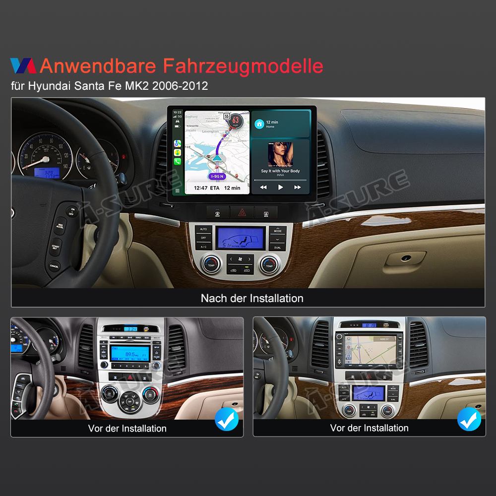 A-Sure GPS Santa Fe Autoradio 13,1 Zoll 4+64GB 2K QLED