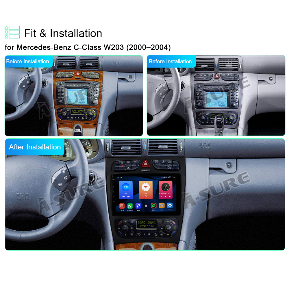 A-Sure GPS car radios 9 Zoll Android Autoradio 2+32GB W203
