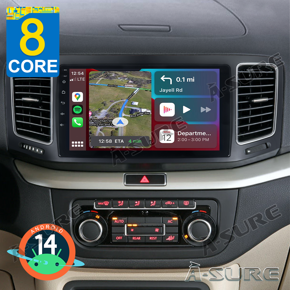 A-Sure GPS car radios 9 Zoll Android 14 Autoradio Sharan 4+64GB