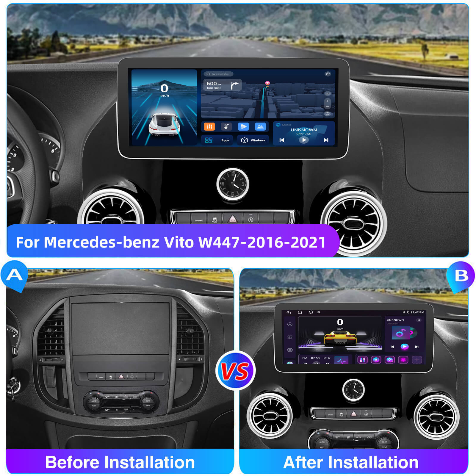 ESSGOO Car Stereo Benz Vito W447 Autoradio 12,3 Zoll IPS