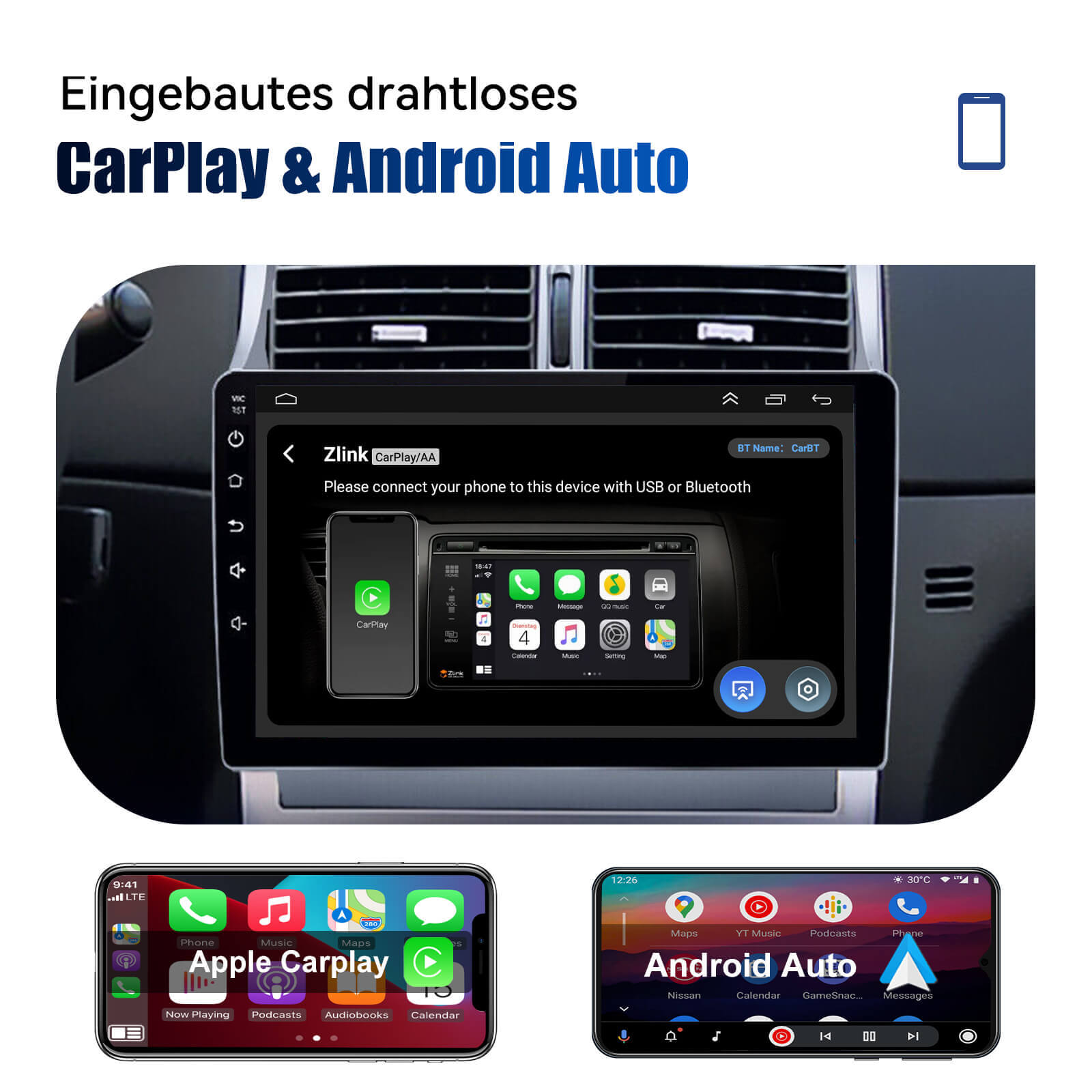 ESSGOO Car Stereo Peugeot Autoradio 9 Zoll Standard Display