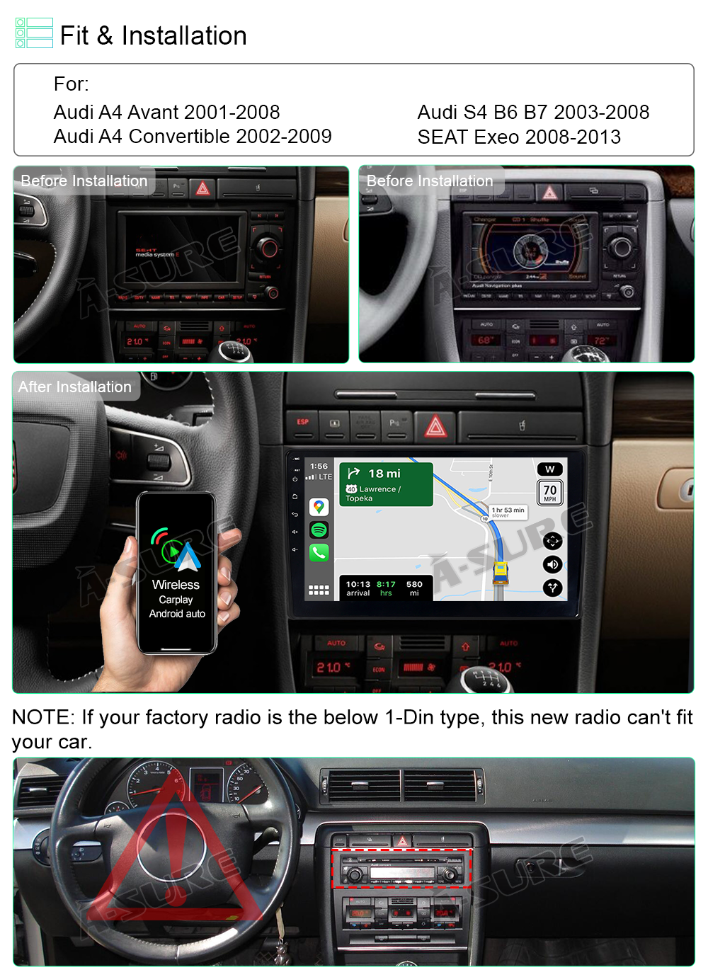 A-Sure 9 Zoll Android 11 Autoradio 2+32GB für Audi A4 S4