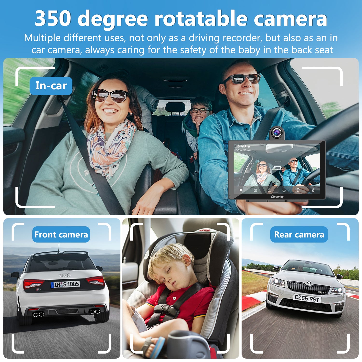 Carpuride W905 CarPlay-Display 9 Zoll mit Dual-Kamera DVR