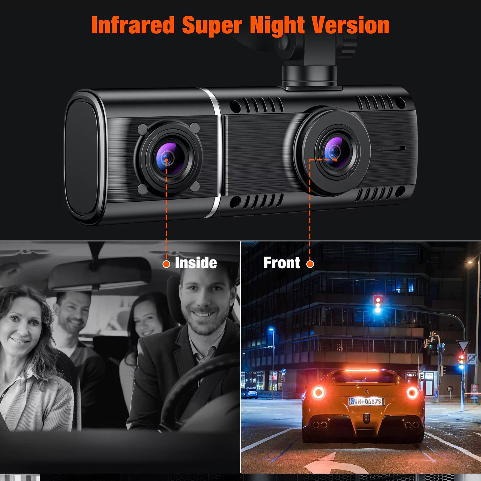 LAMTTO Dash Cam C300 3-Kanal Dashcam 64GB Innenkamera