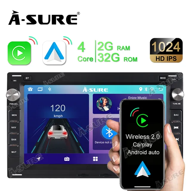 A-Sure GPS Golf 4 Autoradio 7 Zoll Navi WiFi Bluetooth