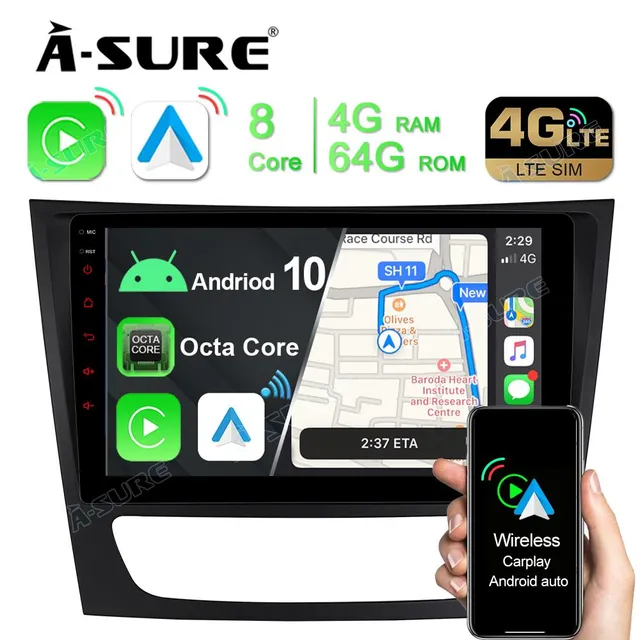 A-Sure Autoradio Android 10 Mercedes E W211 CLS 4+64GB 4G
