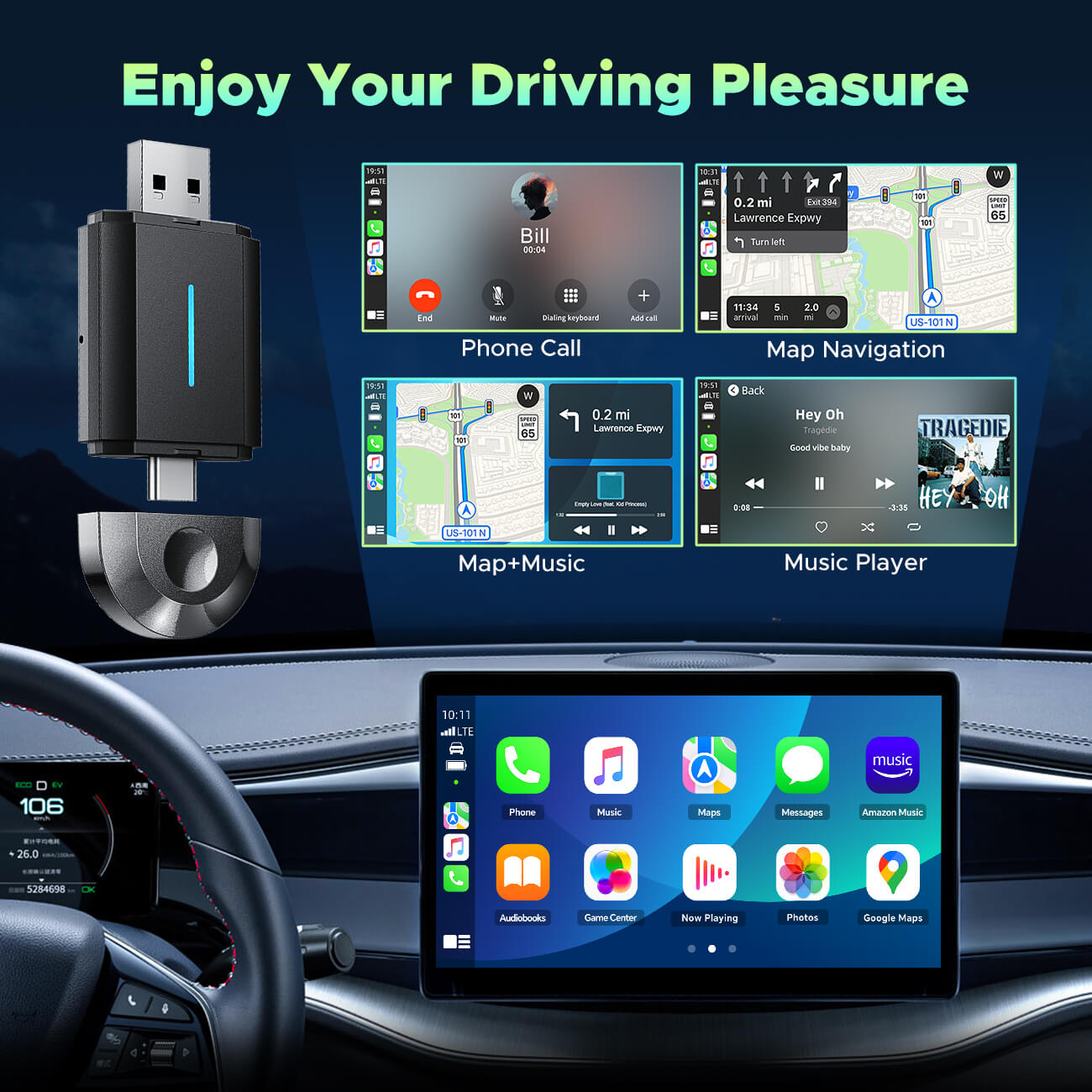 LAMTTO RC20 Adapter Wireless CarPlay Android 1 Pack