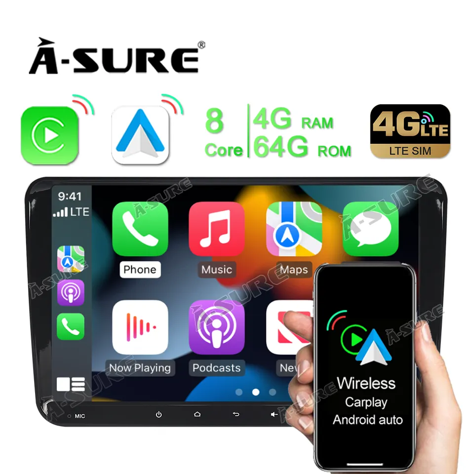 A-Sure GPS car radios 9 Zoll 4+64GB Autoradio Passat Polo Touran