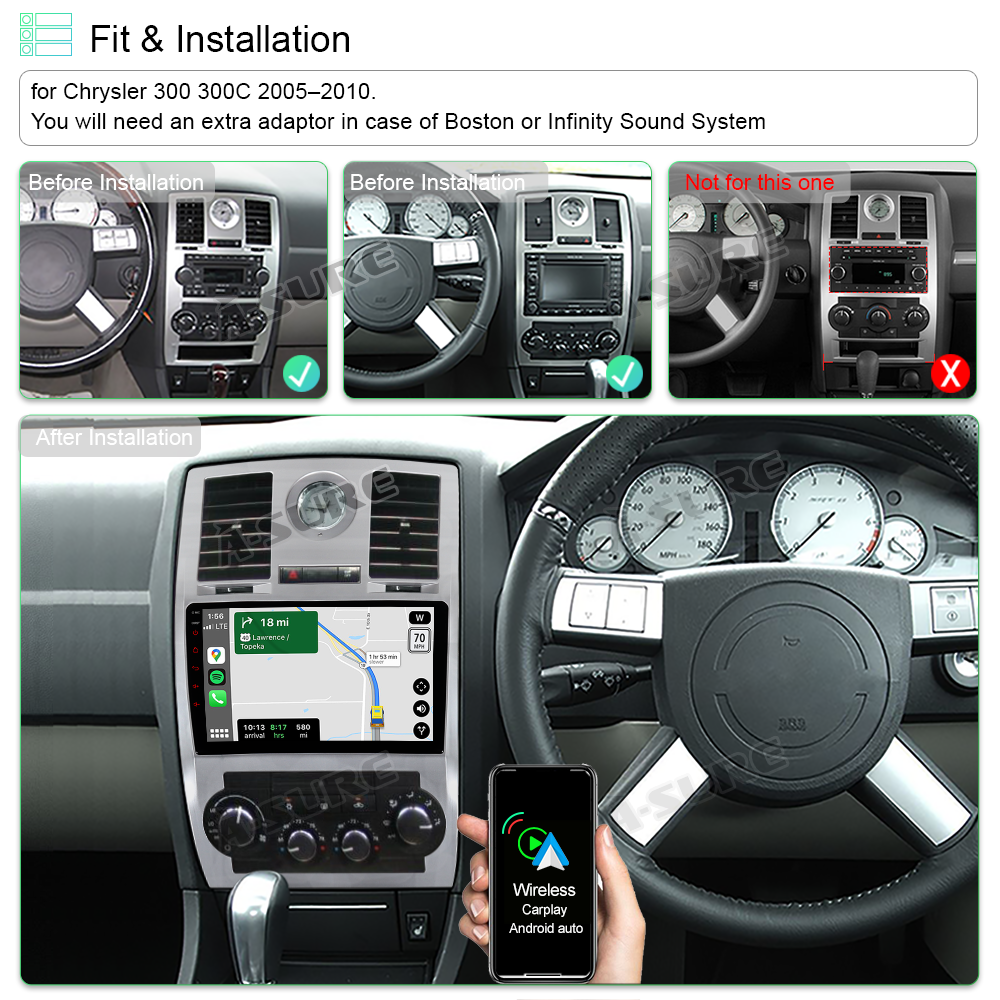 A-Sure GPS 9 Zoll Android Autoradio Chrysler 300 300C CarPlay