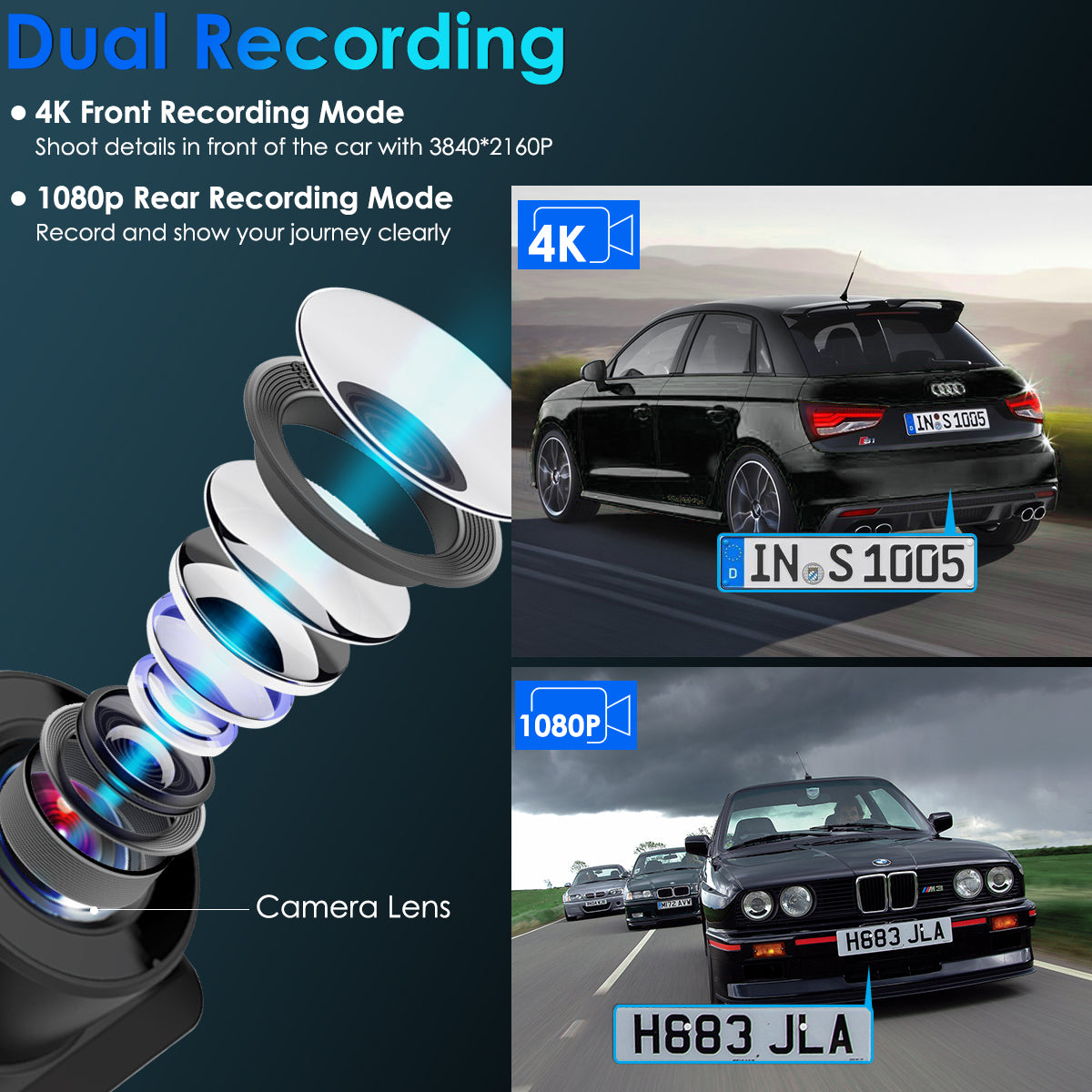 Carpuride Accessories T8 Dashcam 4K UHD 2,45-Zoll IPS