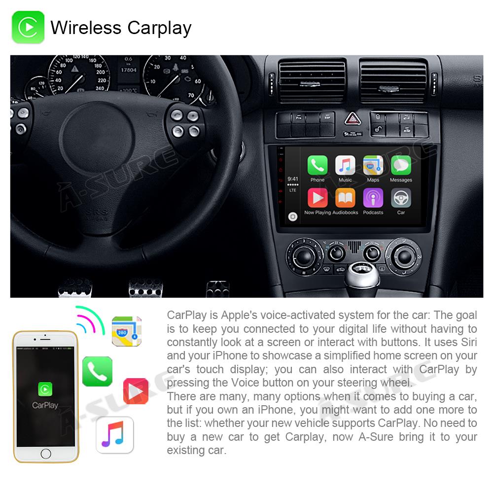 A-Sure GPS 9 Zoll Autoradio Mercedes W203 2+32GB CarPlay