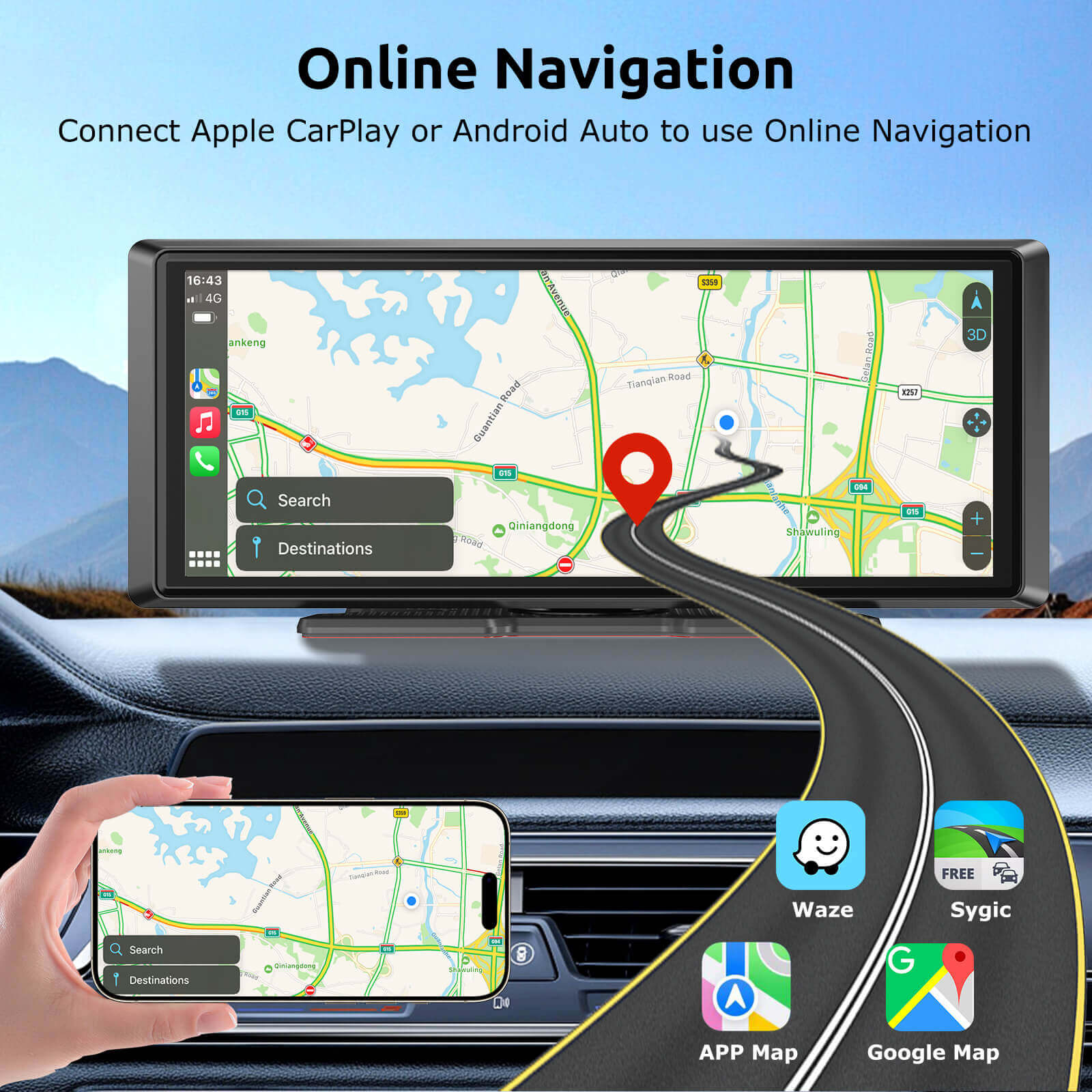 ESSGOO Portable CarPlay E40 CarPlay-Display 8,1 Zoll WLAN