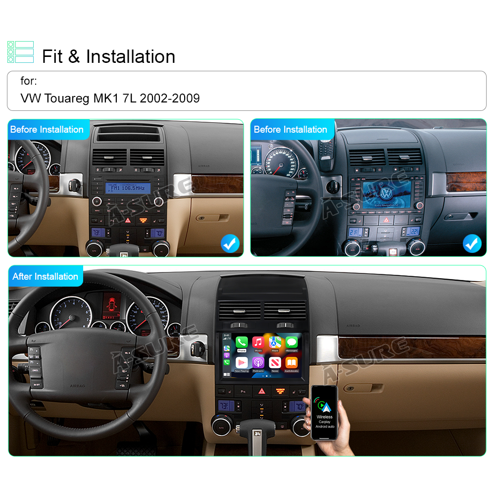 A-Sure GPS Autoradio 9 Zoll VW Touareg 7L Android 2+32GB