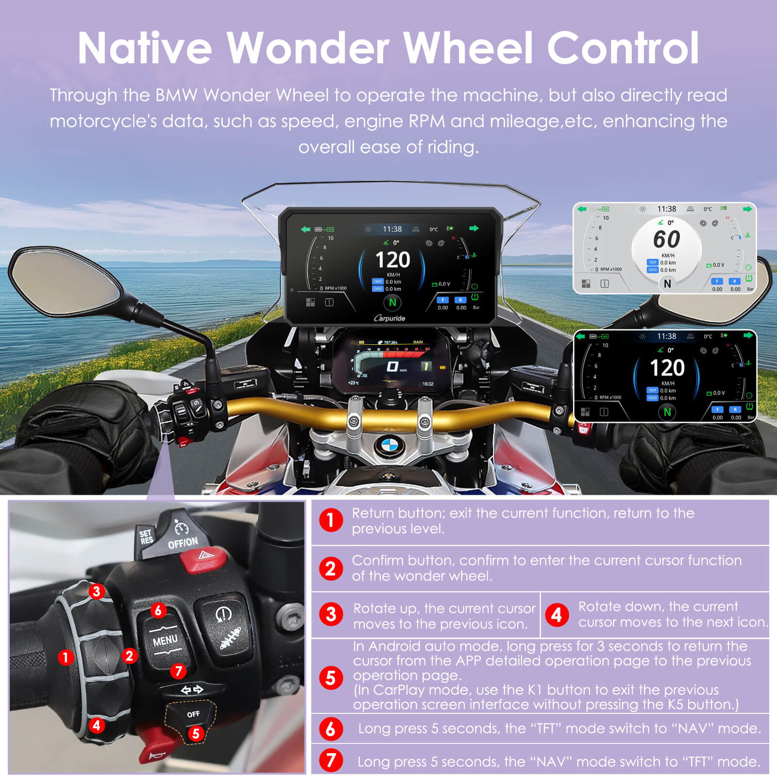 Carpuride W602BS Motorcycle Smart Stereo 6" BMW CarPlay