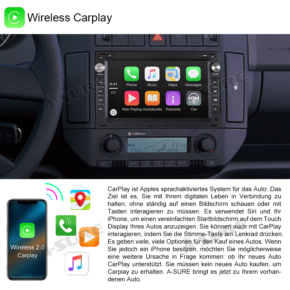A-Sure GPS Golf 4 Autoradio 7 Zoll Navi WiFi Bluetooth