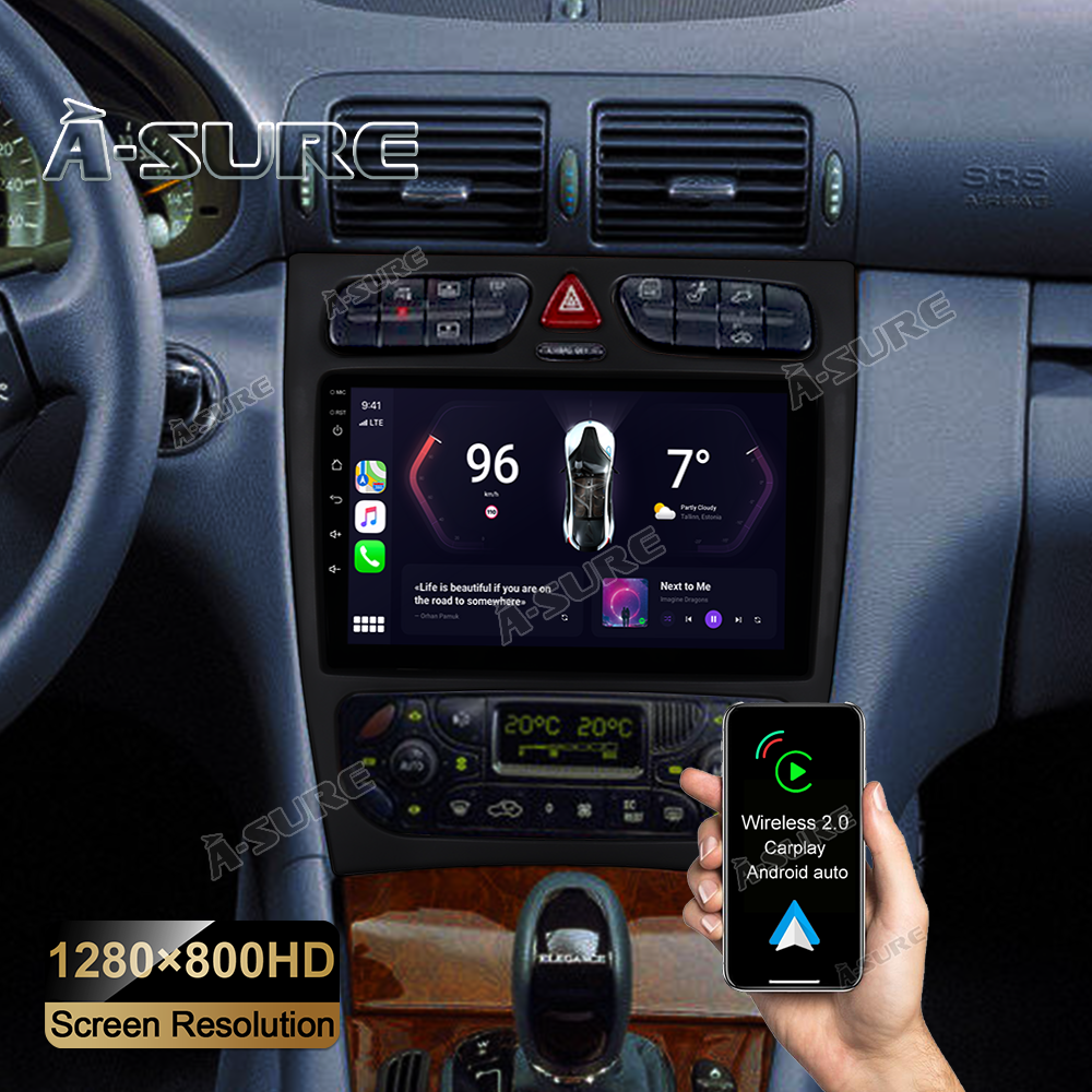 A-Sure GPS car radios Mercedes W203 Autoradio 9 Zoll 2+32GB CarPlay