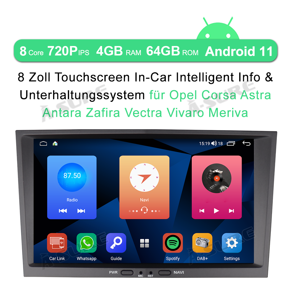 A-Sure GPS Autoradio Opel 8 Zoll 4GB 64GB DAB+