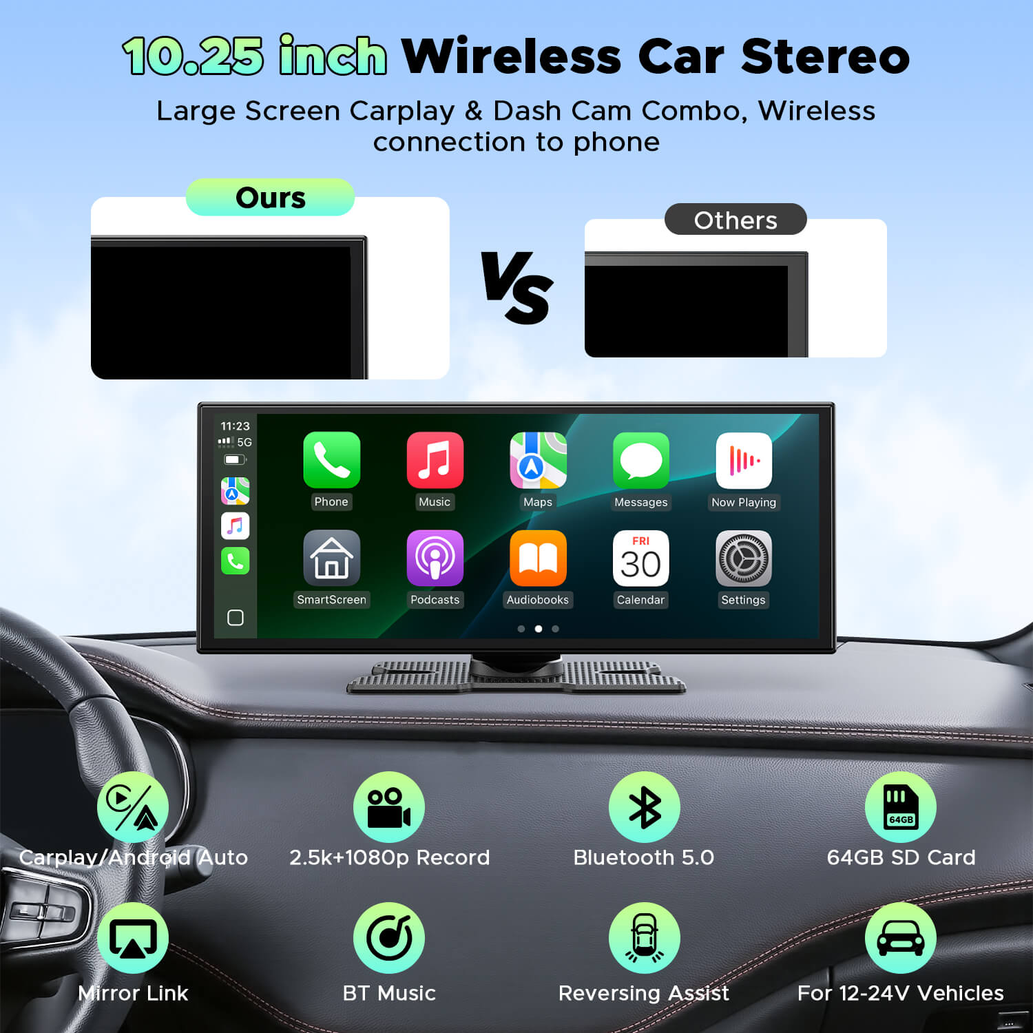 LAMTTO Carplay RC28 10,25 Zoll CarPlay-Display 2.5K Dashcam