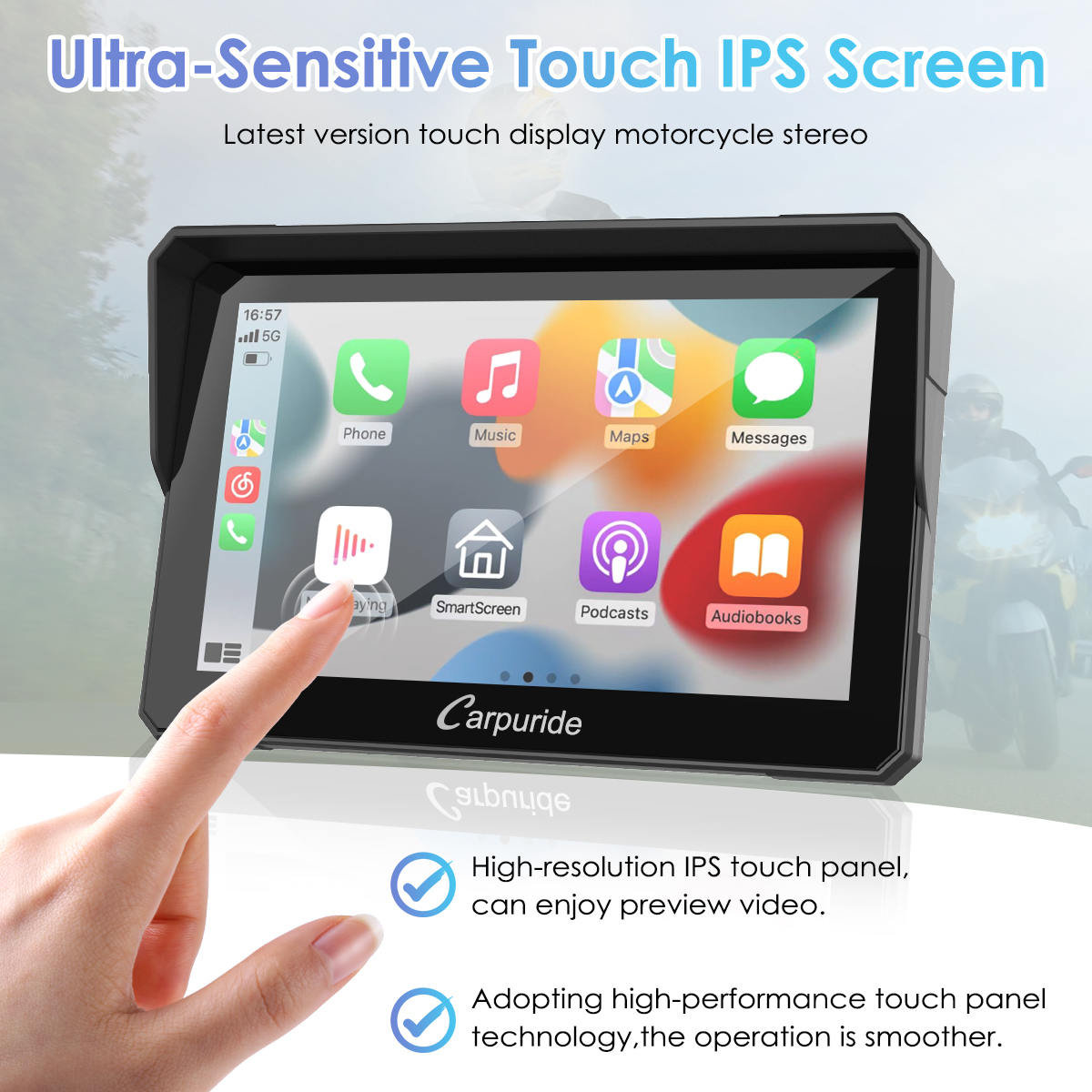 Carpuride W702 Motorrad Display CarPlay IP67 Dual Bluetooth