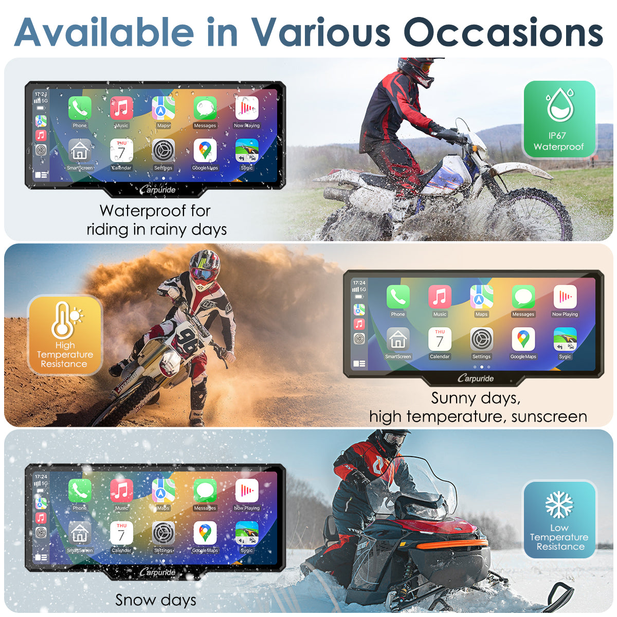 Carpuride W619 Motorrad Display CarPlay 6,86 Zoll IP67