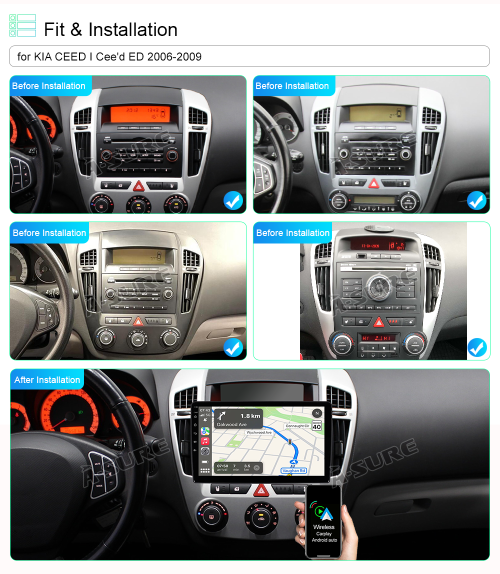 A-Sure GPS Kia Ceed 2006-2009 Autoradio 2+32GB CarPlay