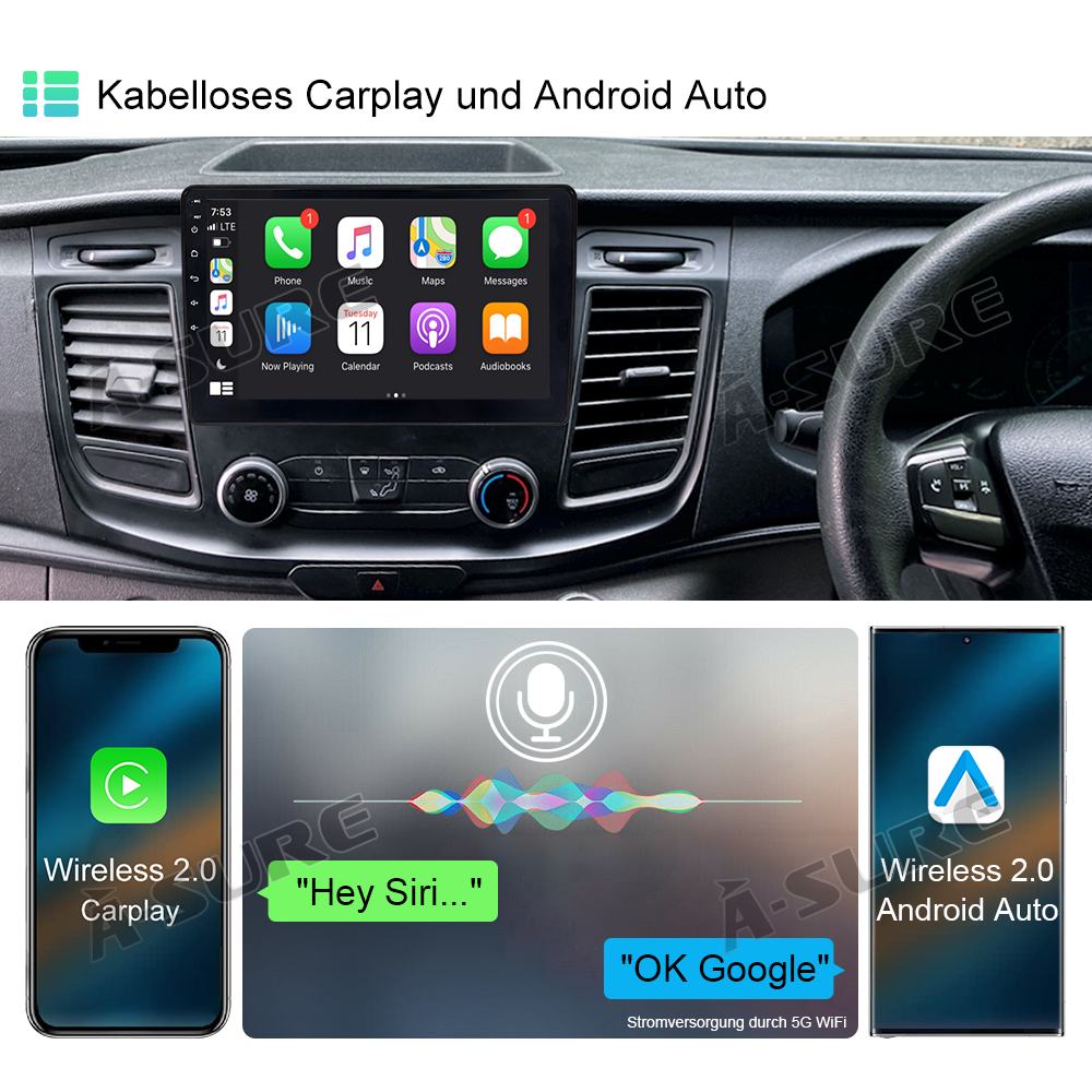 A-Sure GPS car radios 10,1 Zoll Android 14 Autoradio 4+64GB Transit